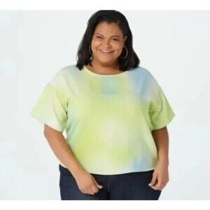 Lisa Rinna Collection Printed Crew Short Sleeve Top Citrus Apple M